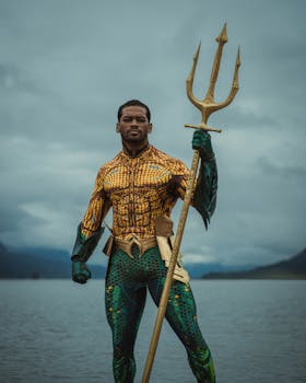 Cinematic Portrait of male model Billy Dunston doing Aquaman cosplay in the Columbia River Gorge. Photo by Portland Photographer Lance Reis. KickassDesigns on Insta :)